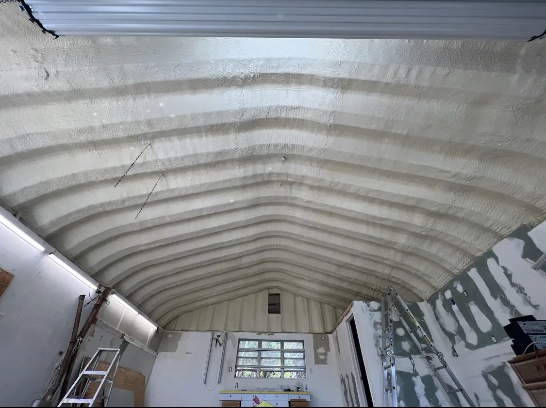 Spray polyurethane foam applied to the underside of a metal roof deck in Sebastopol